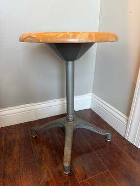 Vintage Ajusto Equipment Company Industrial Adjustable Stool with Wood Seat